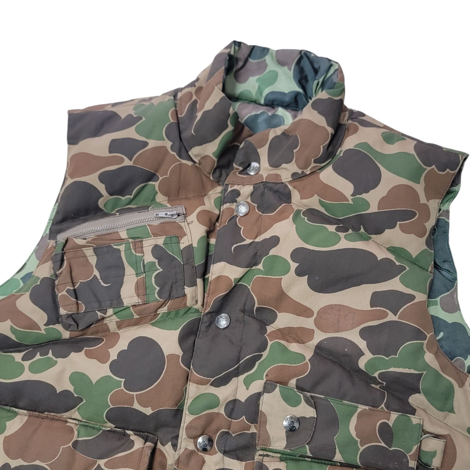 ! 80S ヴィンテージ VINTAGE キャメル CAMEL ダックハンターカモ リバーシブル L グースダウンベスト