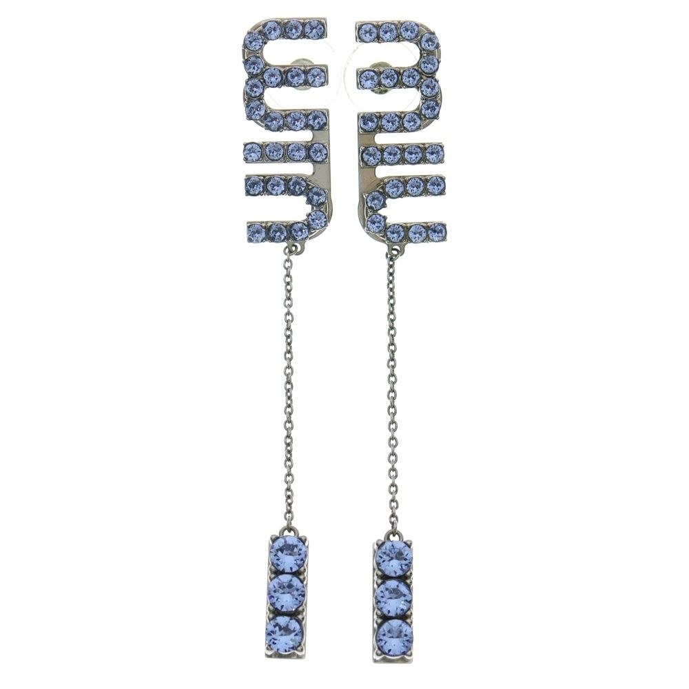 miumiu ミュウミュウ ロゴ ラインストーン ピアス イヤー ブルー シルバー金具