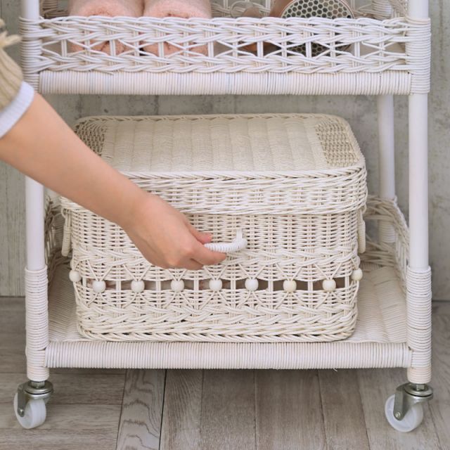 ホワイトラタン ランドリーワゴン