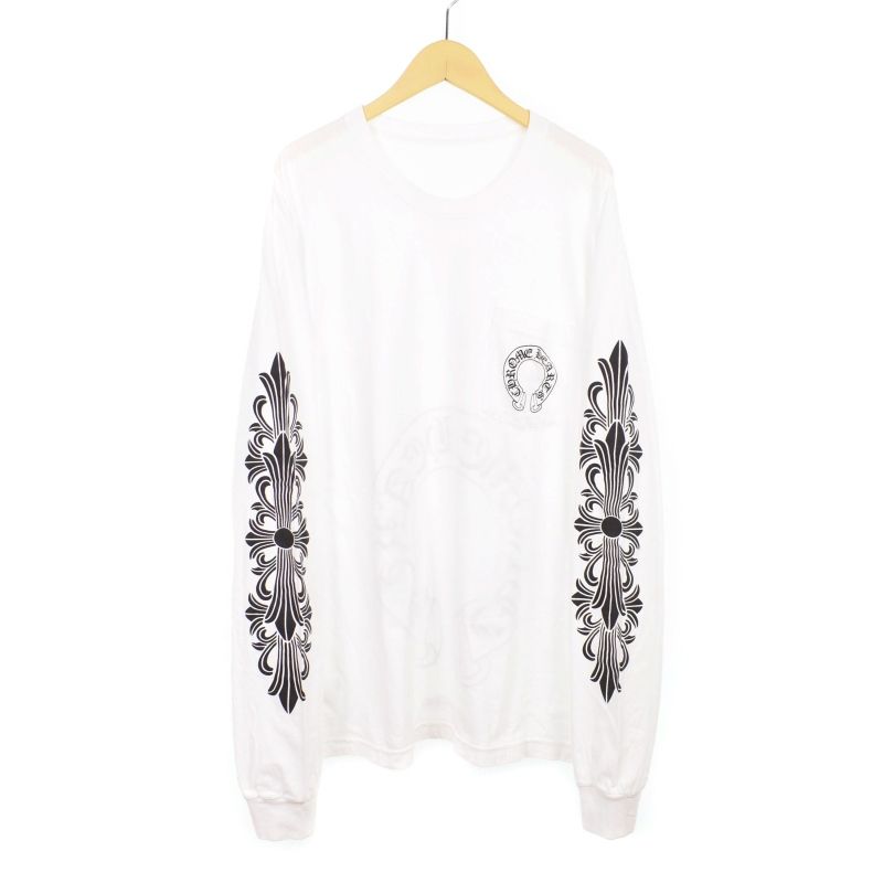 新作ロンT/クロムハーツ 袖フローラル バックホースシュープリント L