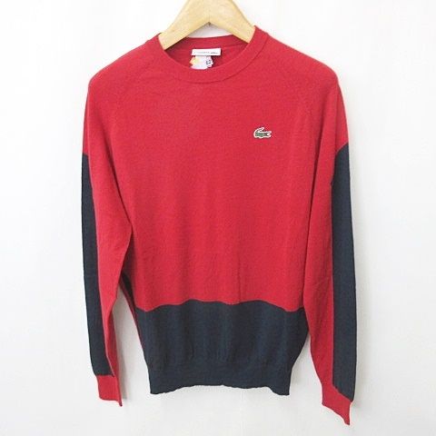 ラコステ LACOSTE ニット セーター クルーネック バイカラー 配色 長袖 無地 赤 紺 白 緑 レッド ネイビー ホワイト グリーン L