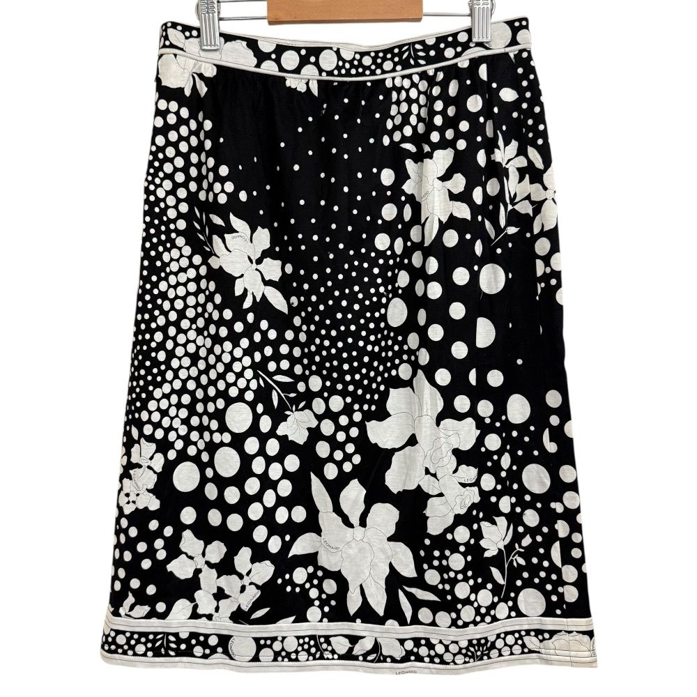 LEONARD FASHION レオナールファッション フラワープリント×ドット柄 スカート サイズ76 ブラック×ホワイト レディース 古着