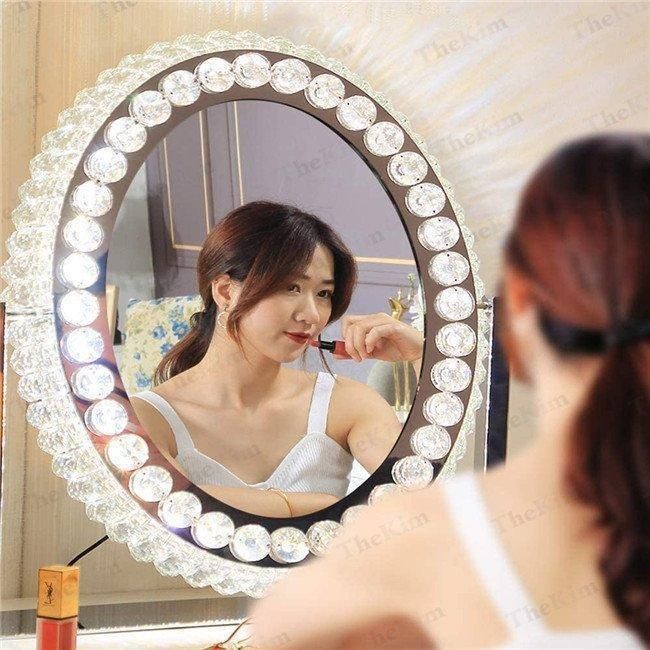 女優ミラー おしゃれ クリスタル 三色調光 無段階調光 LEDライト付き ドレッサー ハリウッドミラー 化粧鏡 女優鏡 卓上ミラー LEDミラー スタンドミラー