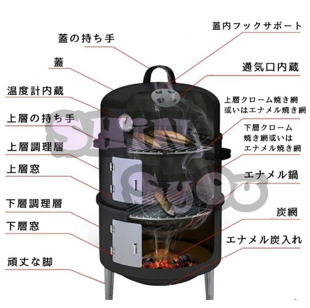 バーベキュー コンロ ピザ窯 蓋付き BBQコンロ バーベキューコンロ 燻製器 燻製機 蒸し器 焼肉グリル 3in1 スモークグリル バーベキューグリル  大型 炭 防風 軽量 火傷防止 簡単操作 - メルカリ