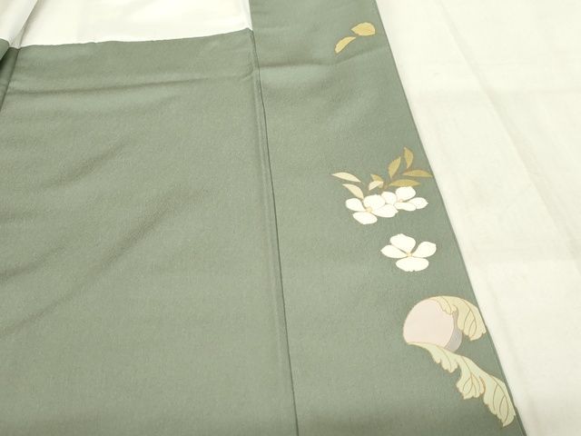 平和屋本店■極上　創業460年・千總　訪問着　枝花文　金彩　そごう百貨店扱い　青白橡色地　正絹　逸品　KAAA1711kk4 期間限定セール20％off○極上 創業460年・千總 訪問着 枝花文 金彩
