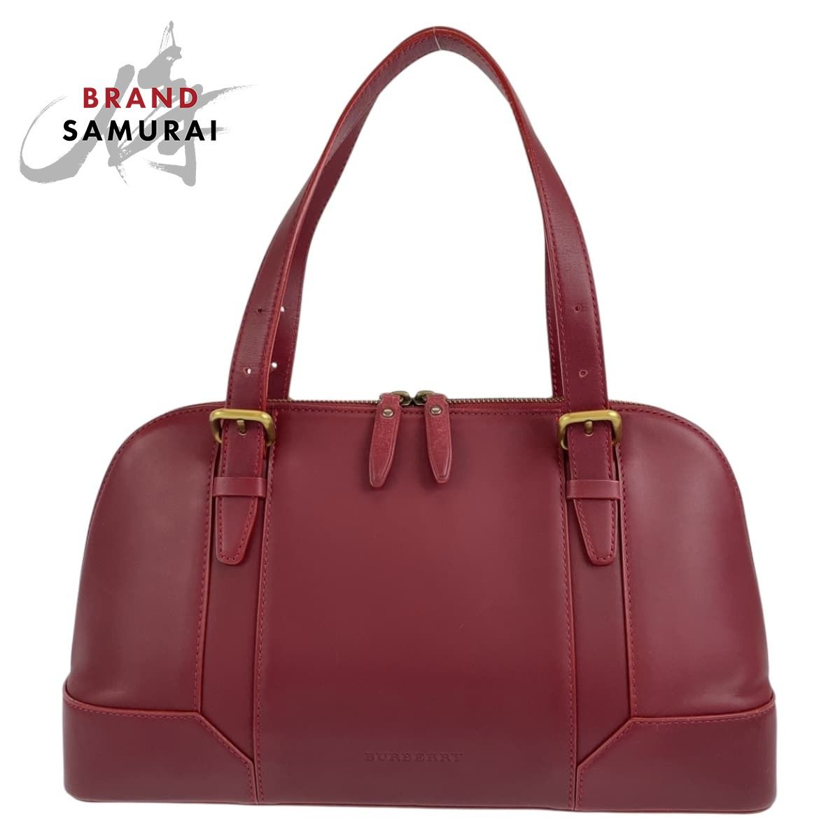 美品 BURBERRY バーバリー 中チェック柄 レッド ゴールド金具 レザー 