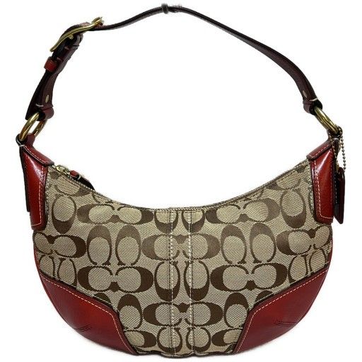 COACH コーチ ワンショルダーバッグ セミショルダー ミニバッグ シグネチャー レザー キャンバス 11371 レッド ブラウン