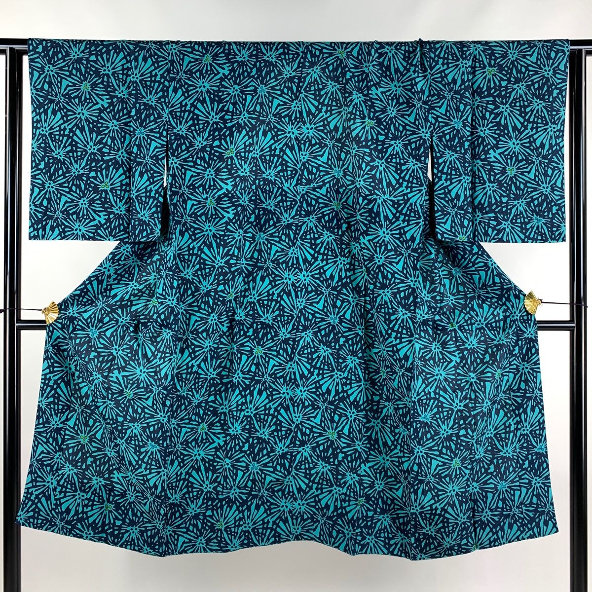 長襦袢 身丈122cm 裄丈63cm S 幾何学 青緑 正絹 秀品