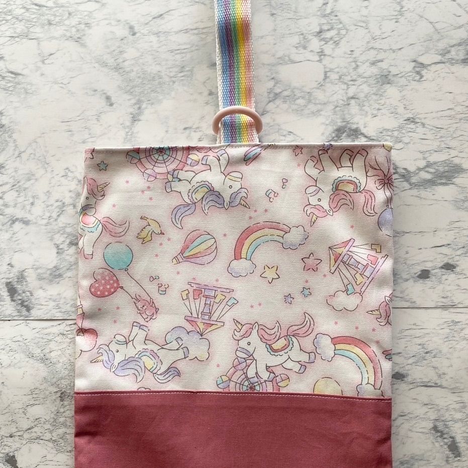 ハンドメイド　体操着袋　上履き入れ　レッスンバッグ　ユニコーン 女の子　ピンク ハンドメイド 体操着袋 上履き入れ レッスンバッグ ユニコーン 女の子