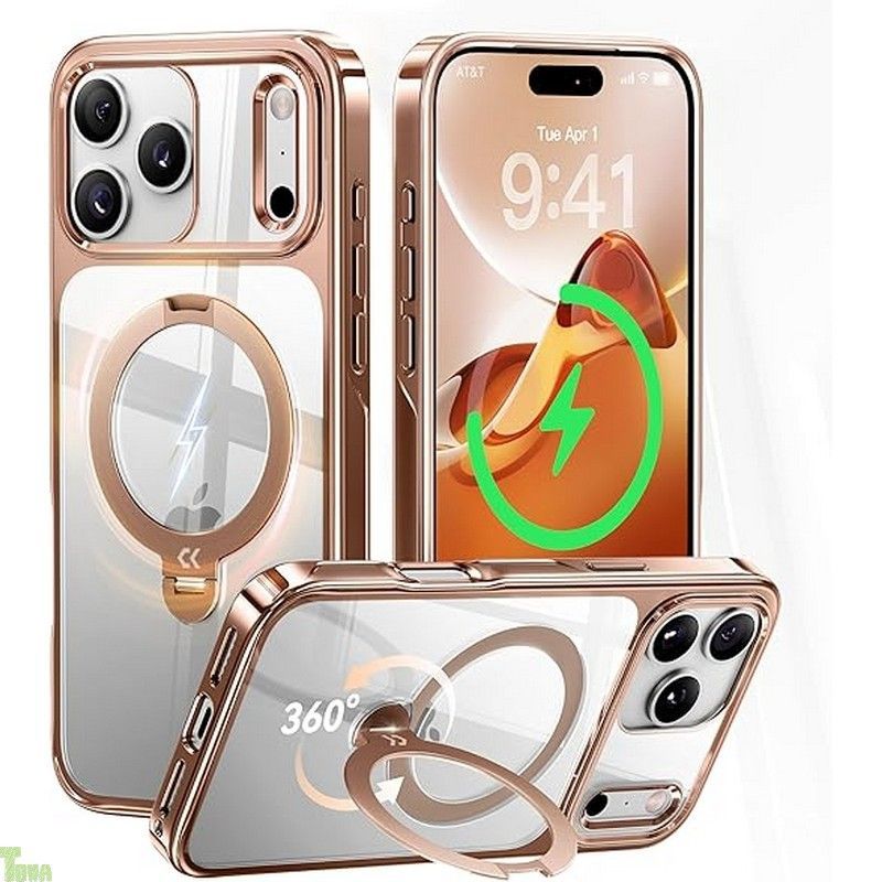 透き通る上質感 定点360°回転 CASEKOO iPhone 17 Pro Max 用 ケース クリア 米軍MIL規格 フィット感 MagSafe対応 最大25W急速充電対応 横縦両立 角度自在 超強磁力 耐衝撃 高耐久性 ラップホール付き 透明