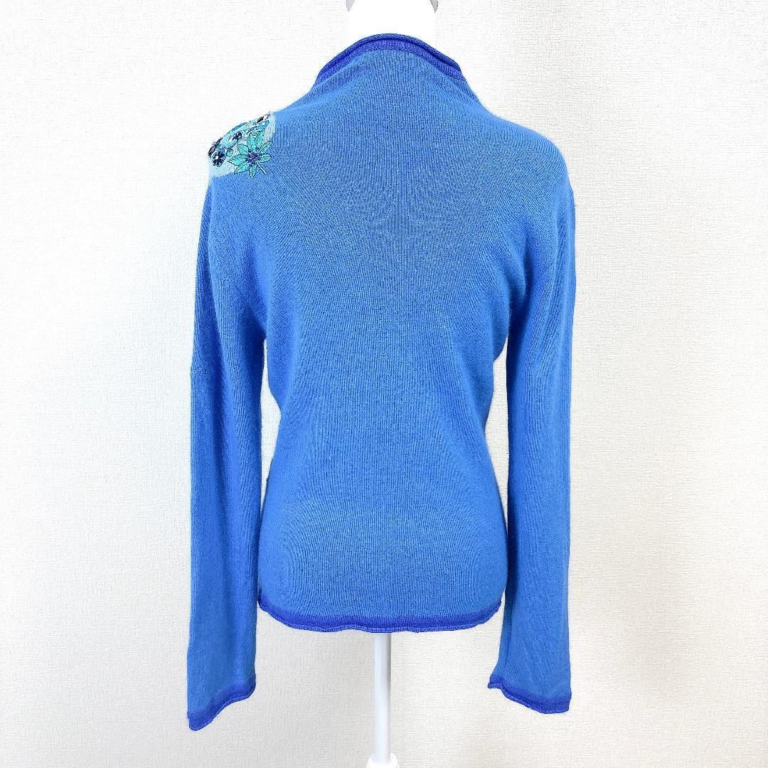 LEONARD 長袖ハイネックニット アンゴラ混 L ブルー ペイズリー柄 本物 LEONARD 長袖ハイネックニット アンゴラ混 L ブルー ペイズリー柄