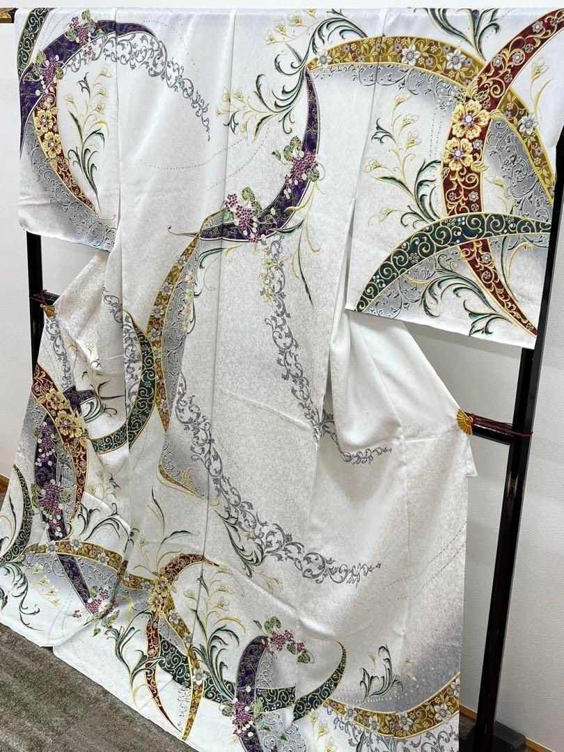 訪問着 未仕立て品 仮絵羽 銀通し 正絹 八掛付き 大衆演劇 舞台衣装