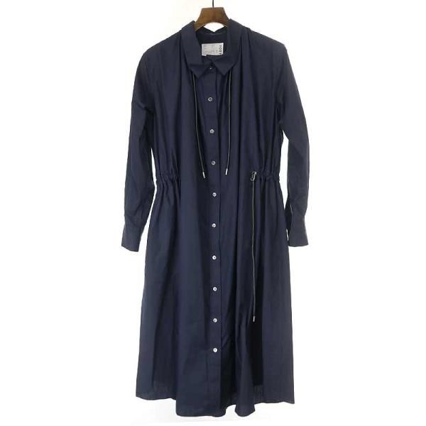 sacai 19SS コード付きロングシャツワンピース sacaiサカイ19SSコード付きロングシャツワンピースネイビー