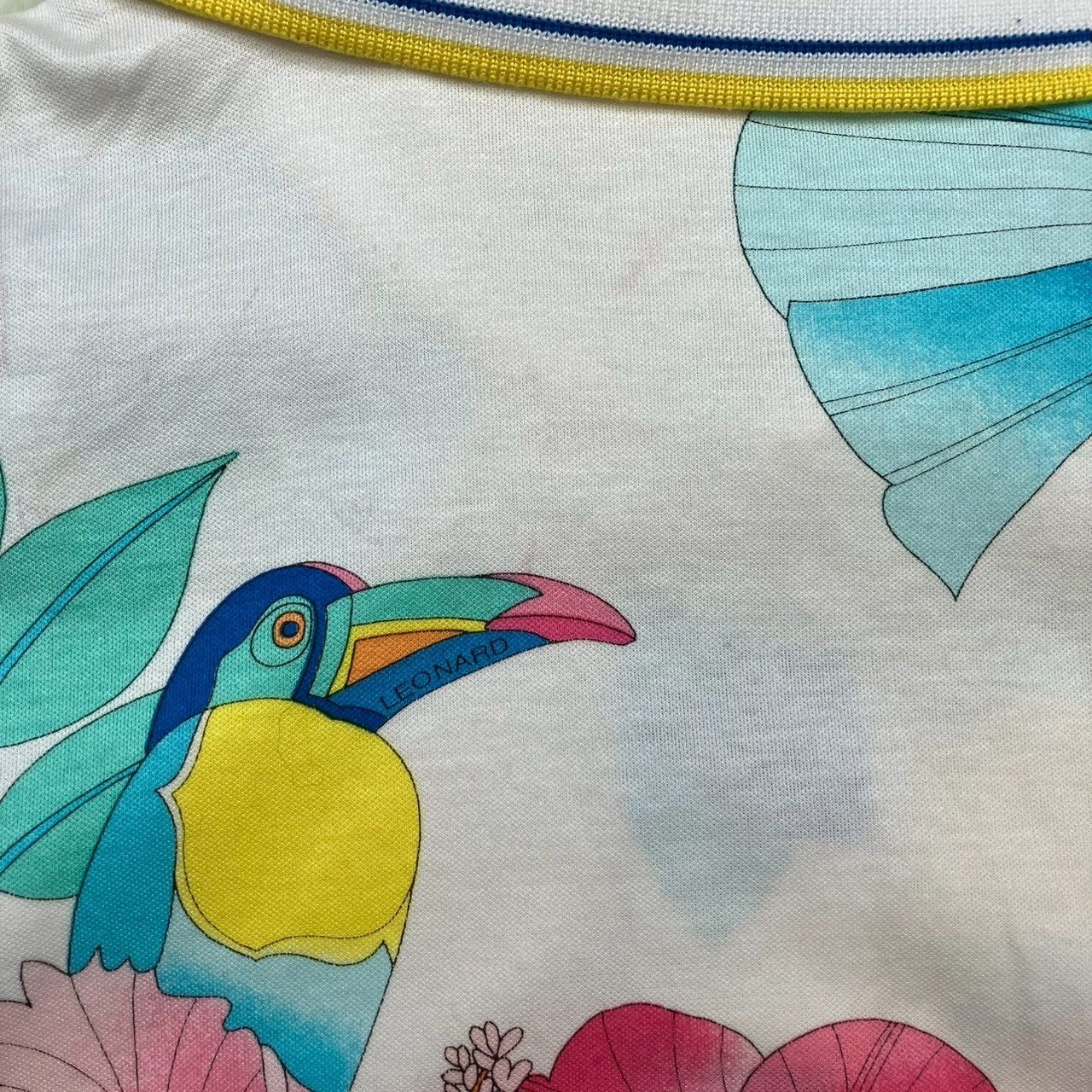 レオナール スポーツ ポロシャツ 長袖シャツ 花柄 ボタニカル 鳥 果物