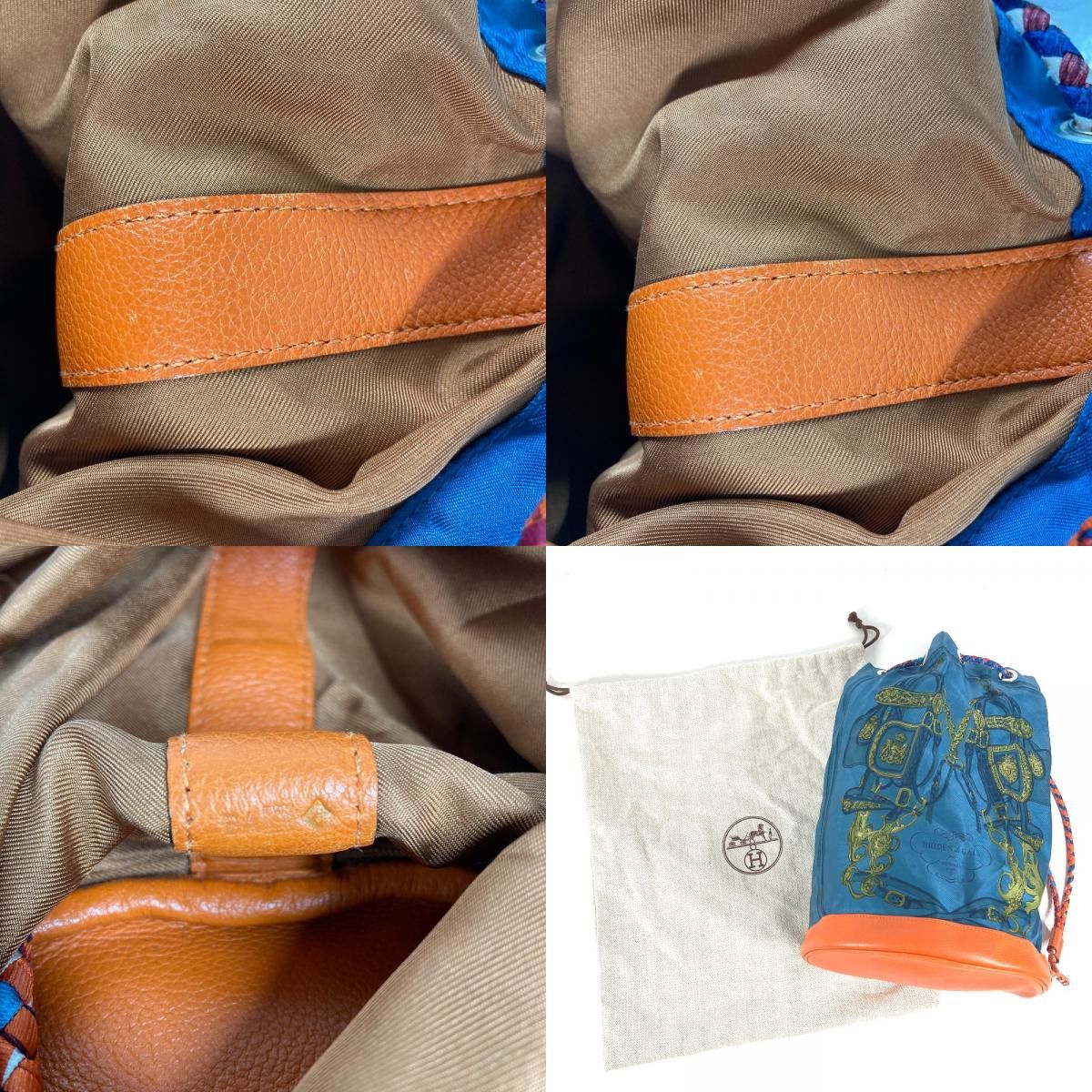 HERMES エルメス ショルダーバッグ ソワクール22 巾着 シルク オレンジ