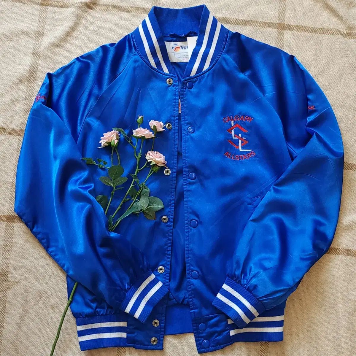 90s ヴィンテージ 沙田 ベースボール ジャケット スタジャン スタジアム 青 S