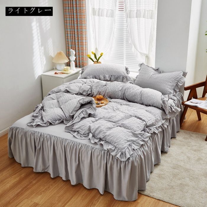 布団カバーセット 4点セット ダブル ベッドスカート フリル付き 姫系 掛け布団カバー フリル シーツ 枕カバー カバーシーツセット