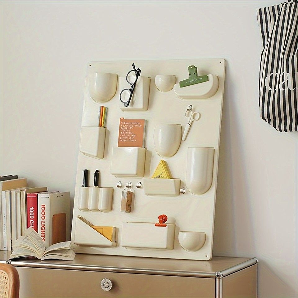 壁掛け収納 16ポケット大容量 装飾品整理に最適 プラスチック製 吊り棚 多用途 ペイントグレー