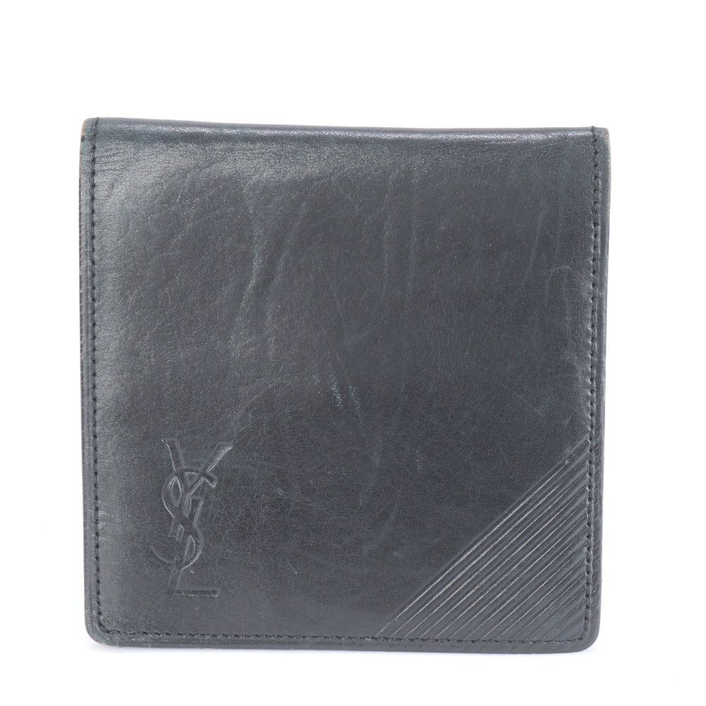 YSL イヴ サンローラン レザー 二つ折り 財布 コンパクト ウォレット ラウンドファスナー 長財布 ブラック メンズ MME BZ10-8