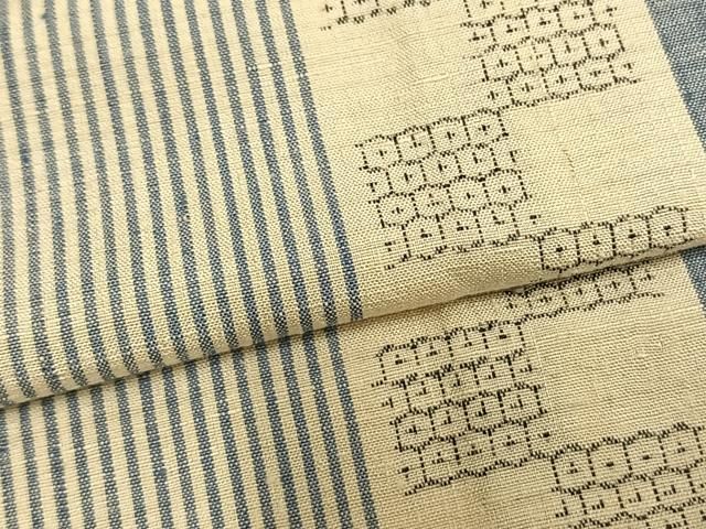 平和屋着物▽結城紬 奥順 はたおり娘 単衣 80亀甲 縞 正絹 逸品