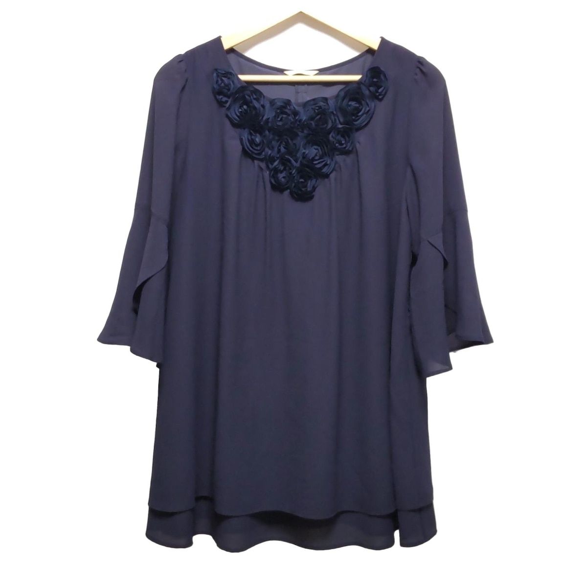 Rose Tiara ローズティアラ チュニック サイズ42 L レディース - ダークネイビー クルーネック|七分袖|フラワー 花