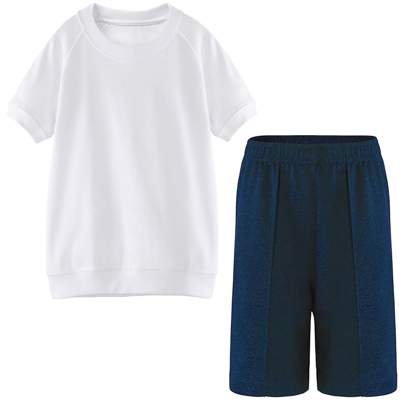 [SCHOOL HERO] 体操服 体操着 体育着 半袖【上下セット】 男女兼用 《抗菌消臭》 綿高混スムース素材 吸汗速乾 ドライ 《高機能Lucool》 スクール キッズ 幼稚園 小学生 中学生 高校生 部活動 運動会 子供用 学校用 ホワイト 白 ( 0