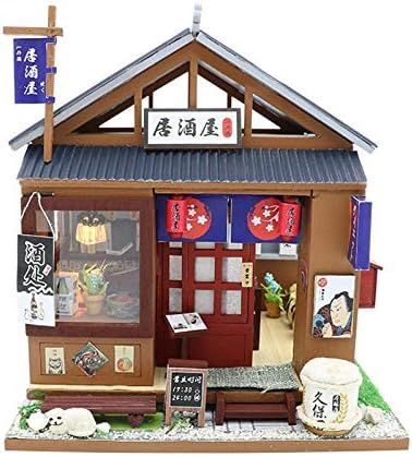 建築組み立てDIY木製ドールハウス居酒屋ハウスミニチュア家具付きおもちゃ子供向けギフト