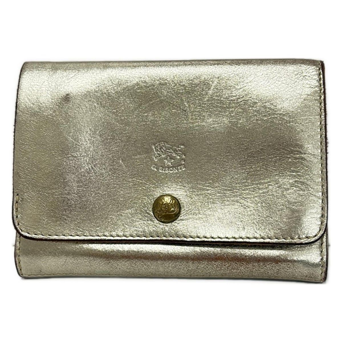 IL BISONTE イルビゾンテ プラチナゴールド レザー 二つ折りがま口財布 イルビゾンテ ゴールドレザー 二つ折り財布 IL BISONTE イルビゾンテ