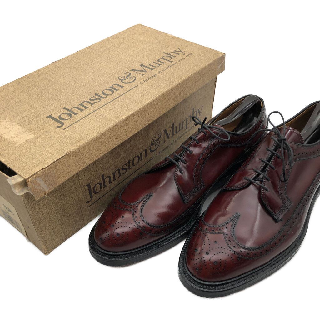 デッドストック 80年代 USA製 Johnston&Murphy ロングウィングチップ レザーシューズ レッドブラウン (メンズ 10 1/2 ) 中古 古着 KA0881