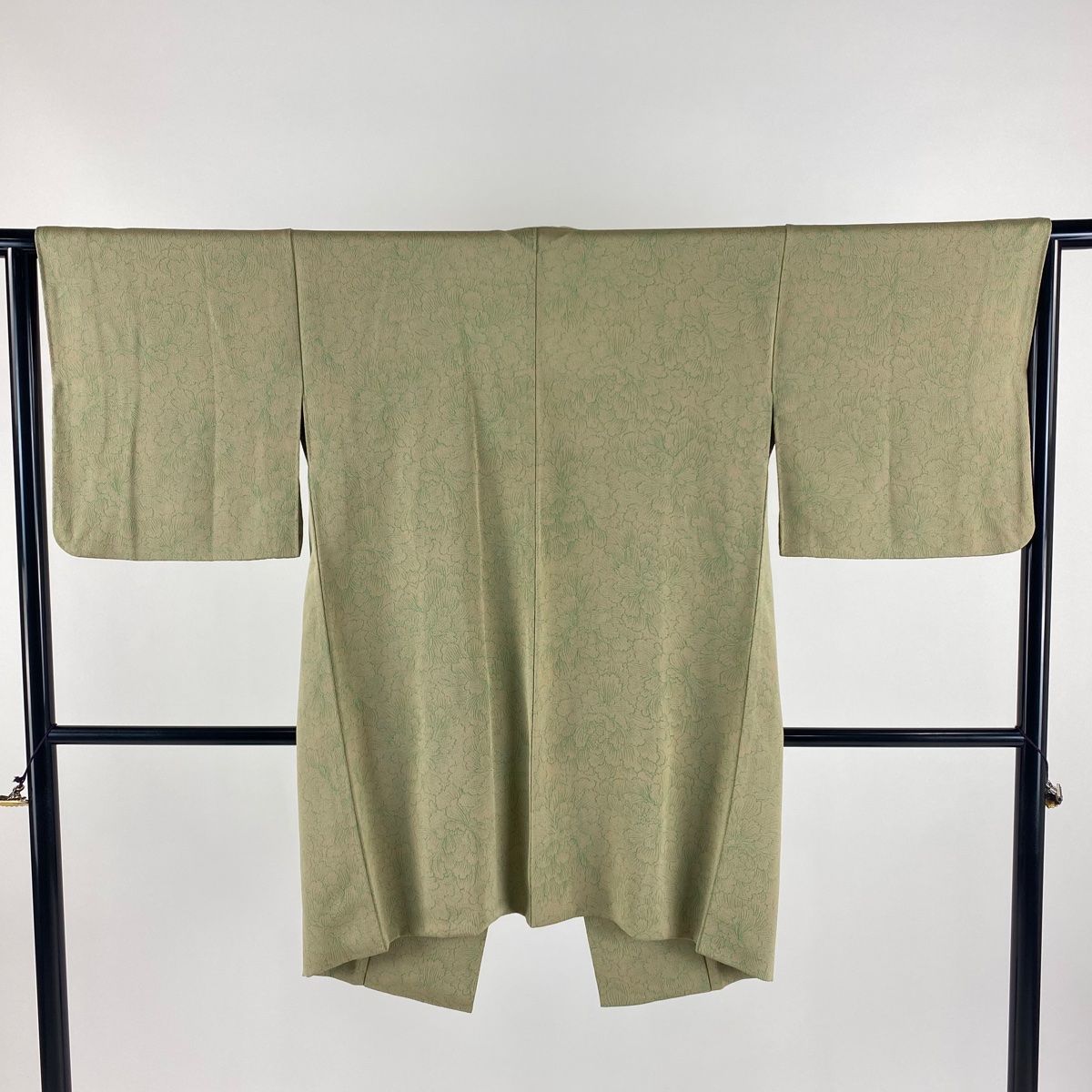 道中着 身丈94cm 裄丈63.5cm S 和装コート 着物衿 牡丹 ベージュ 正絹 秀品