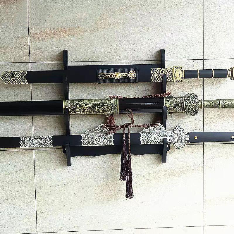 刀掛け　刀台　武具　螺鈿　3本掛け 刀掛け 刀置き 刀掛台 壁掛け 剣掛け 三段 3段 三本 3本 木製 黒