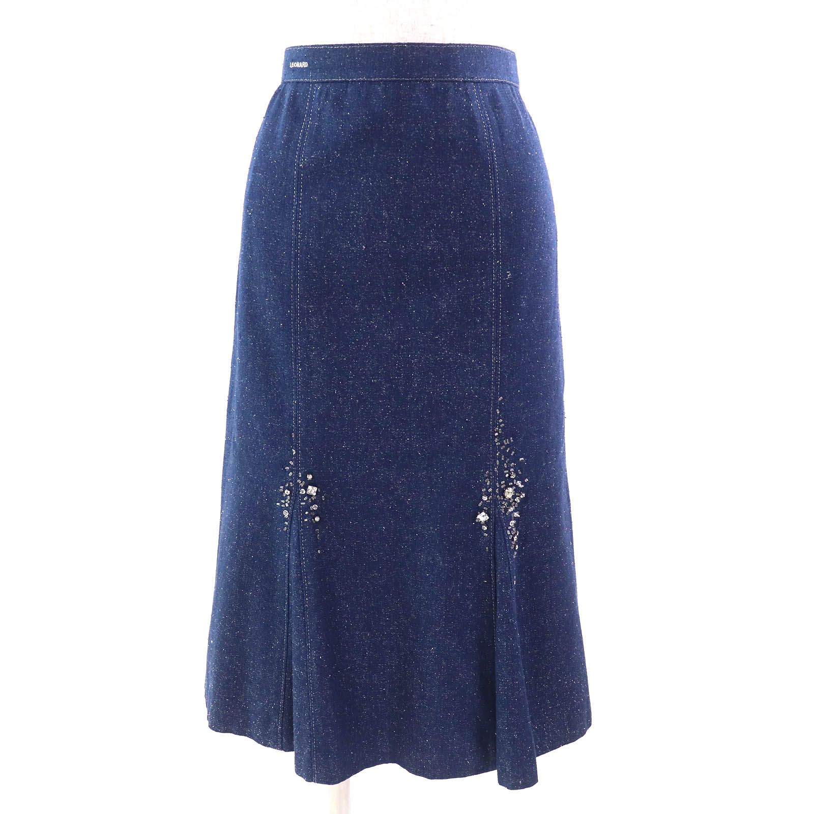 LEONARD 濃紺スカート　サイズ42 美品△LEONARD FASHION レオナール ファッション シルク100