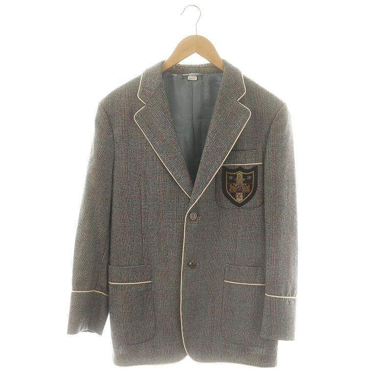 グッチ GUCCI 546218 グレンチェック ワッペン ブレザー ジャケット テーラード 44 黒 白 赤 /MI OS