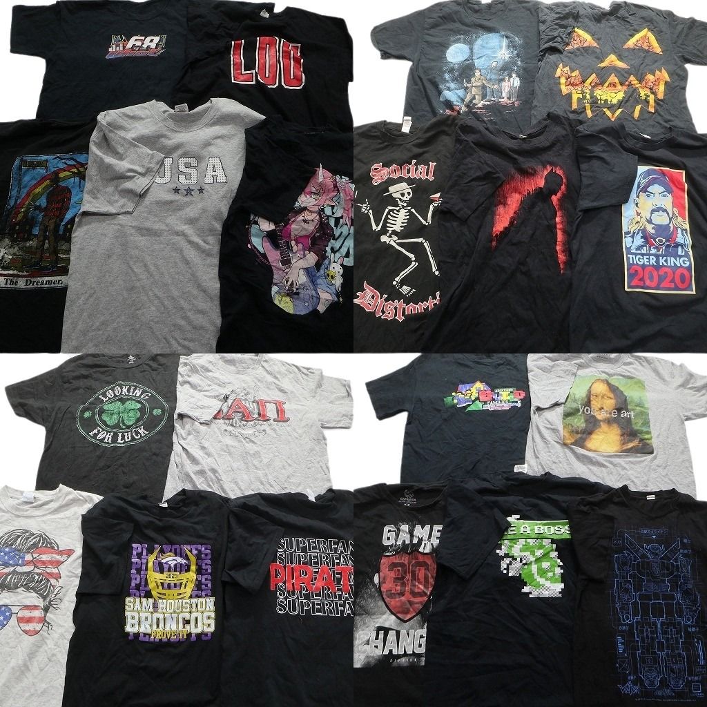 古着卸 黒 グレー ボディ プリント 半袖Tシャツ 20枚セット メンズ M |L 大判プリント チームロゴ 古着 NA1946