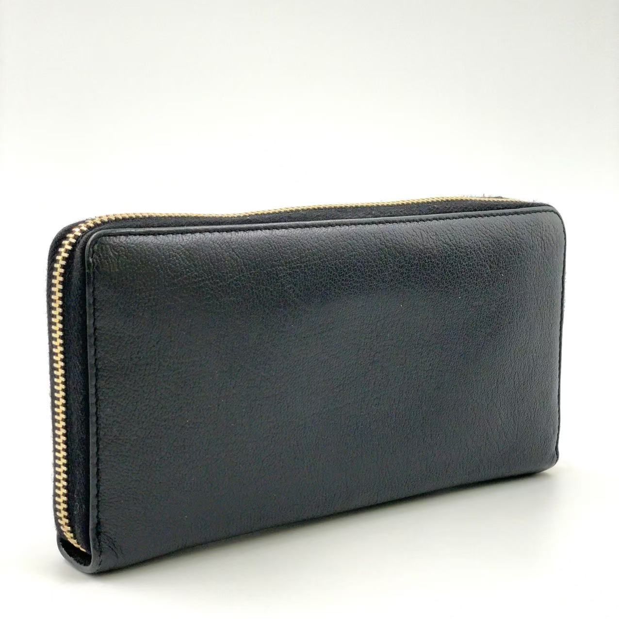 YVES SAINT LAURENT YSL ラウンドファスナー長 レザー ブラック