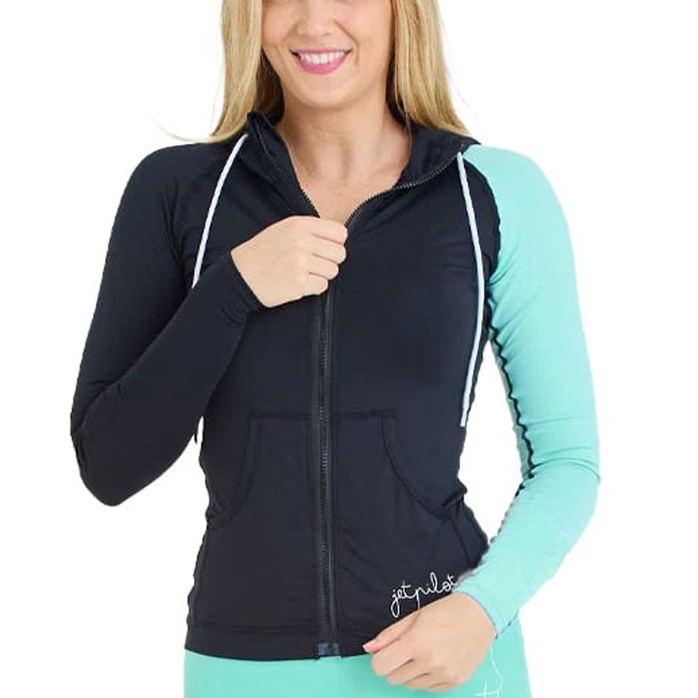 JETPILOT|ジェットパイロット S24024 PACER LS HOODED RASHIE Black フード付きラッシュガード ラッシュパーカー レディース