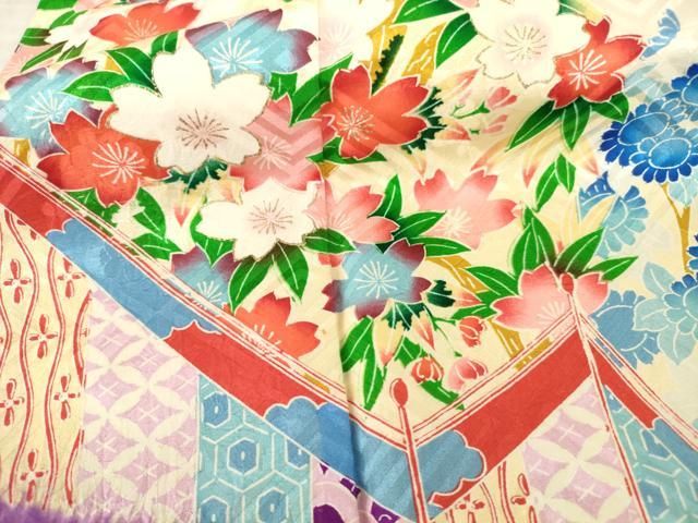 平和屋着物□豪華振袖 絞り 屏風花文 暈し染め 金彩 正絹 逸品