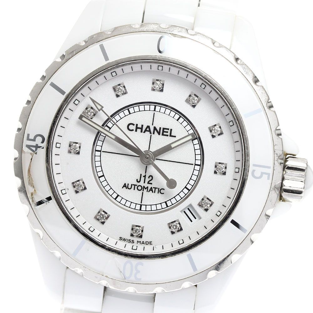 シャネル CHANEL H1629 J12 38ｍｍ 白セラミック 12Pダイヤ デイト 自動巻き メンズ_906183