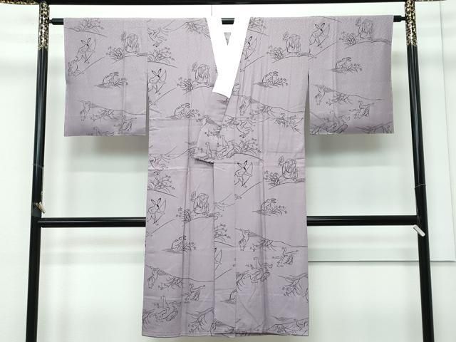 平和屋着物 上質な長襦袢 無双仕立て 鳥獣戯画 江戸鼠色地 CZAA3607s5