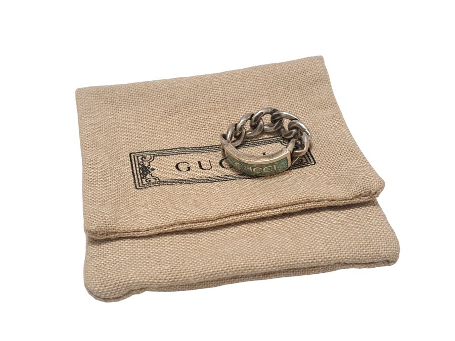 GUCCI グッチ 指輪 チェーンリング SV925 ロゴエナメルリング