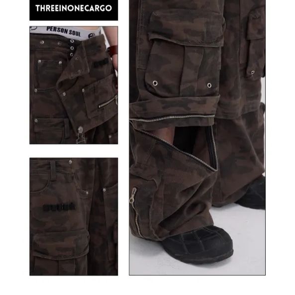 PERSONSOUL Threeinone Cargo迷彩サロペットカーゴパンツ