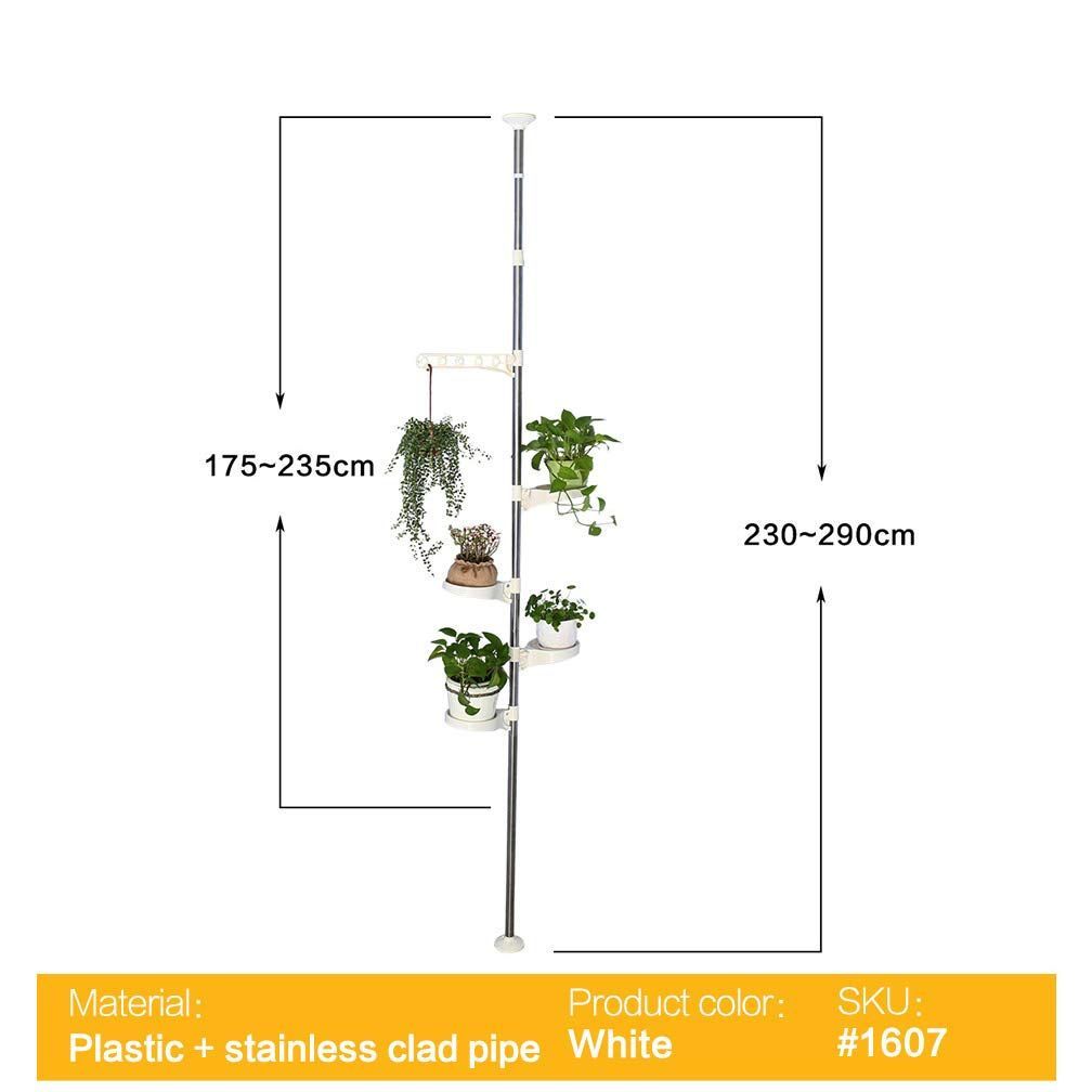 BAOYOUNI 突っ張り式 プランタースタンド フラワースタンド 園芸ラック コーナー盆栽スタンド 植物スタンド 植物棚飾り台 花台 室内 花置き棚 観葉植物 置き台 室内 5段式 高さ230-290cm（ホワイト)