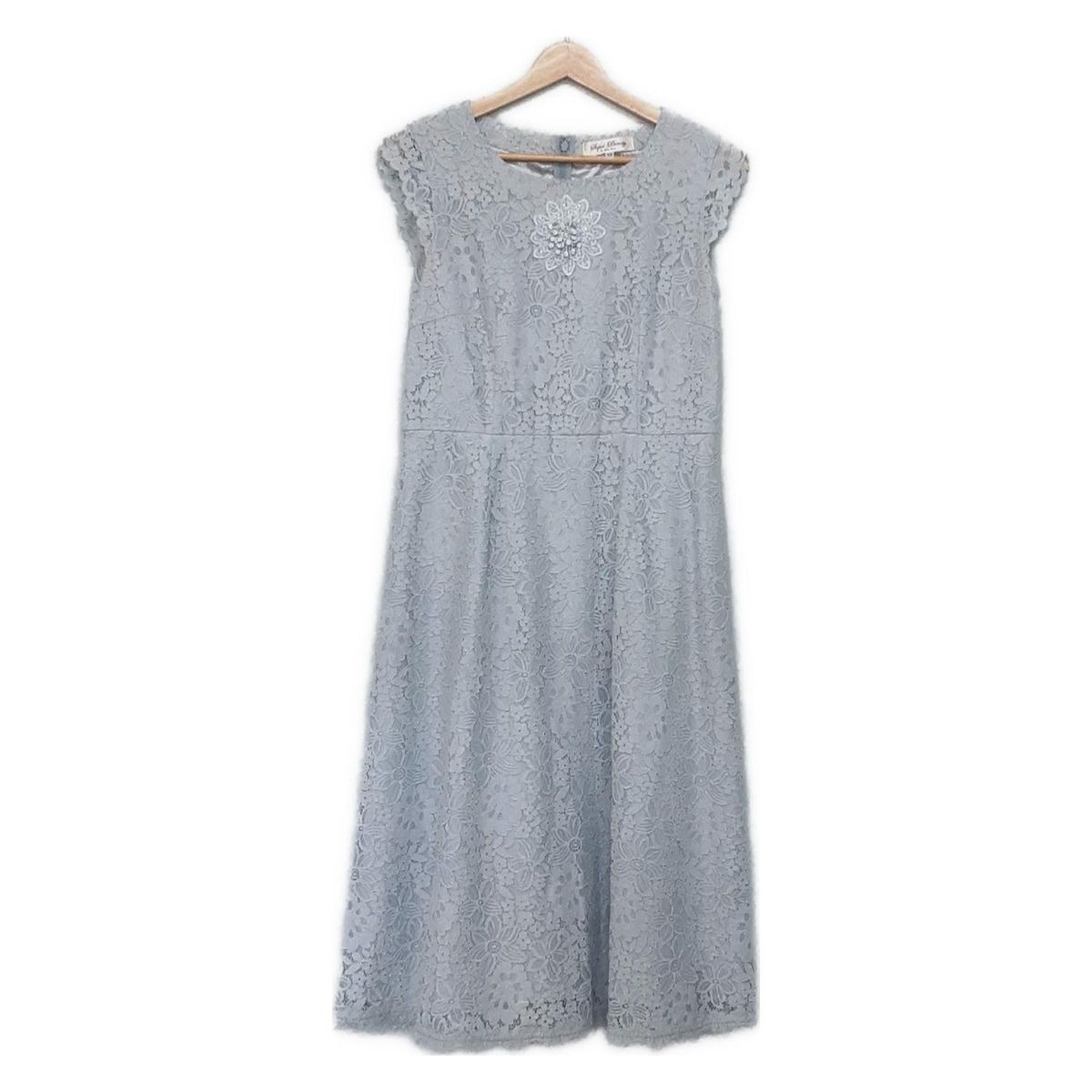 スーパービューティー ワンピース サイズ42 L レディース - ライトブルー クルーネック 半袖 ロング レース ビーズ フラワー 花 花柄