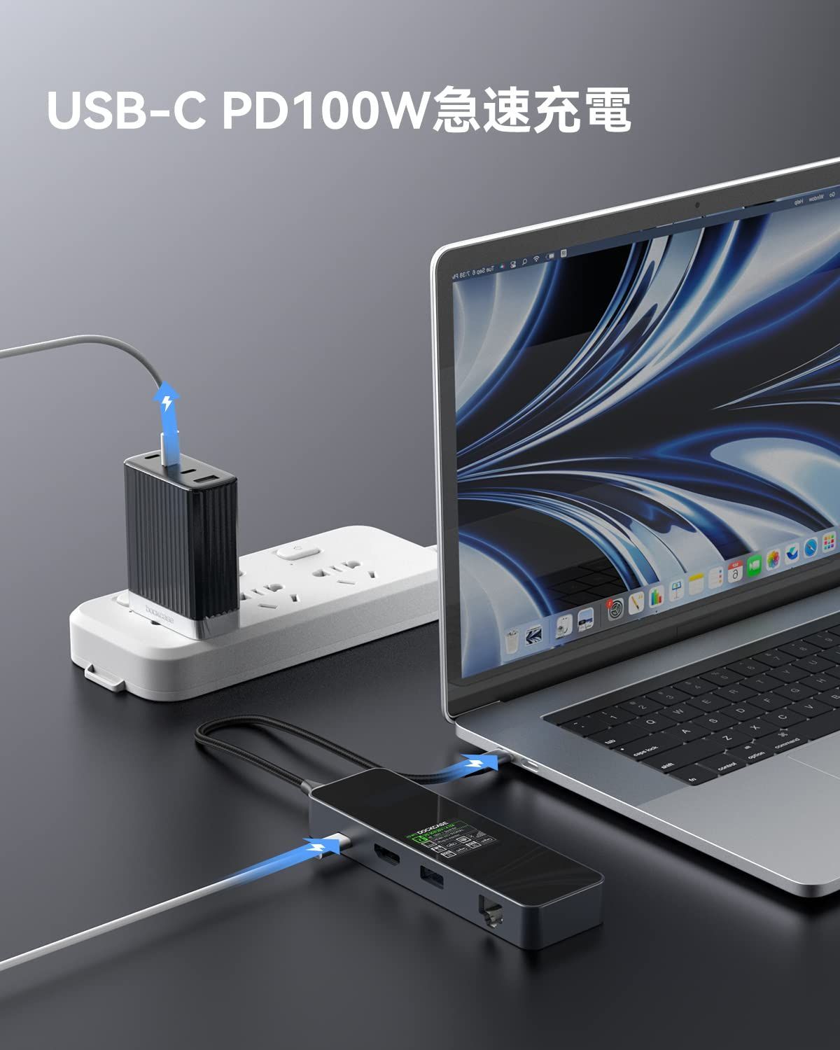 DOCKCASE 6-in-1 usb c ハブ：1000Mbps LANポート、4K＠60Hz HDMI