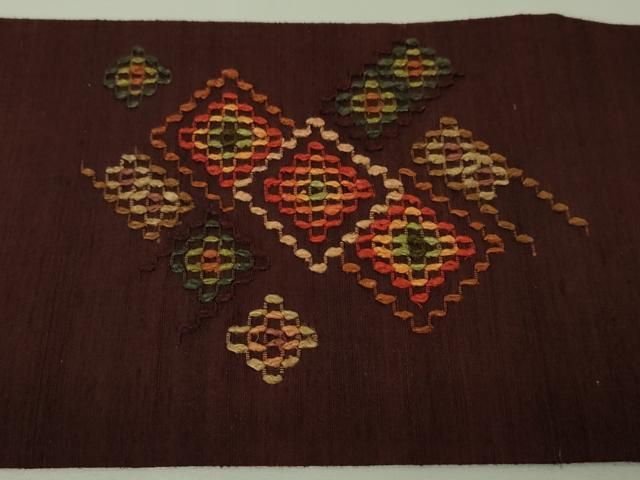 平和屋本店□極上 本場琉球 読谷山花織 紬地 九寸名古屋帯 濃葡萄茶色  