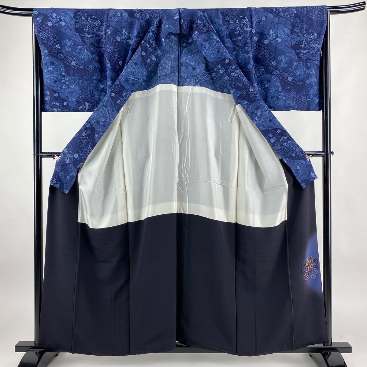 小紋 身丈157cm 裄丈66cm M 袷 前田仁仙 やまと 背抜き 落款 鳥 草花  