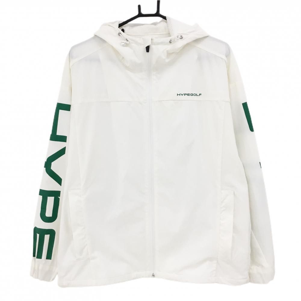 ハイプゴルフ ジップパーカー 白×グリーン 袖ロゴ ストレッチ メンズ M ゴルフウェア HYPEGOLF