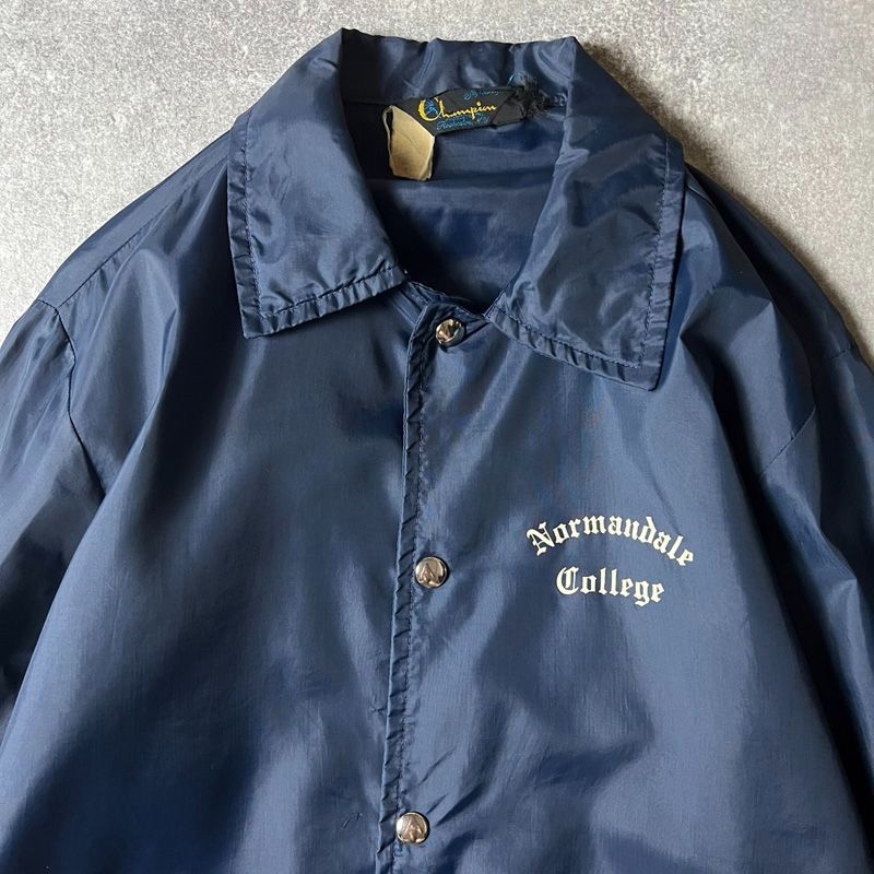 60s 70s ランタグ Champion カレッジ プリント ナイロン コーチ  