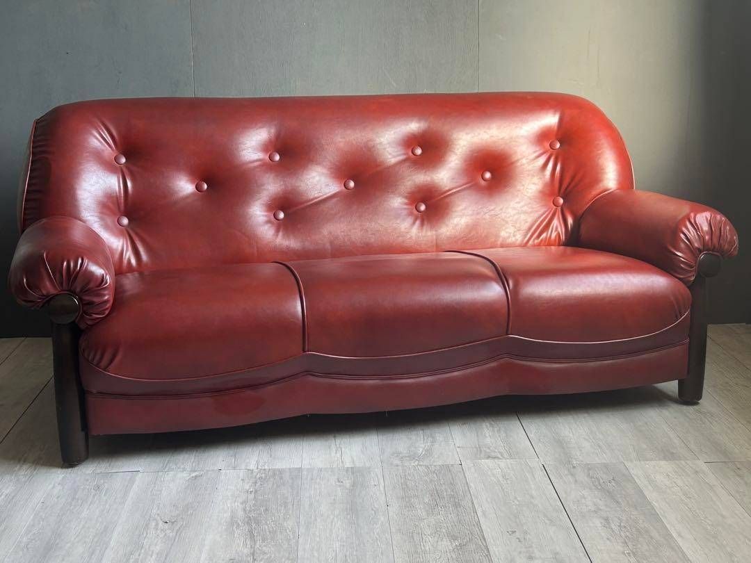 ② カリモク karimoku オールドカリモク レッド レザー アームソファ