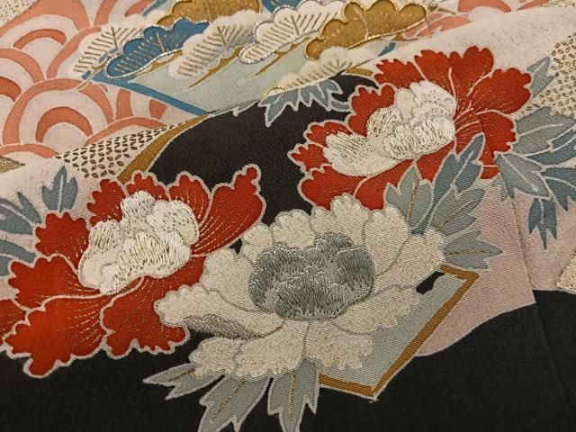 平和屋着物○豪華振袖 刺繍 草花文 銀通し地 仮絵羽 逸品